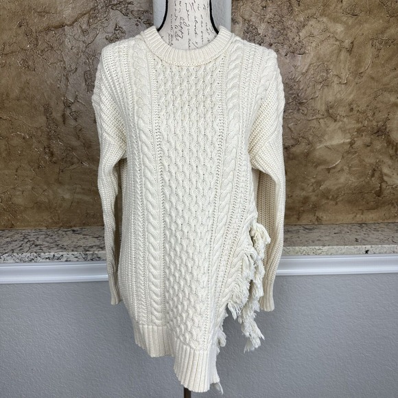 J. Crew Oversized Sweater Women's Small Cream Fisherman Chunky Cable‎ Knit - Picture 1 of 9